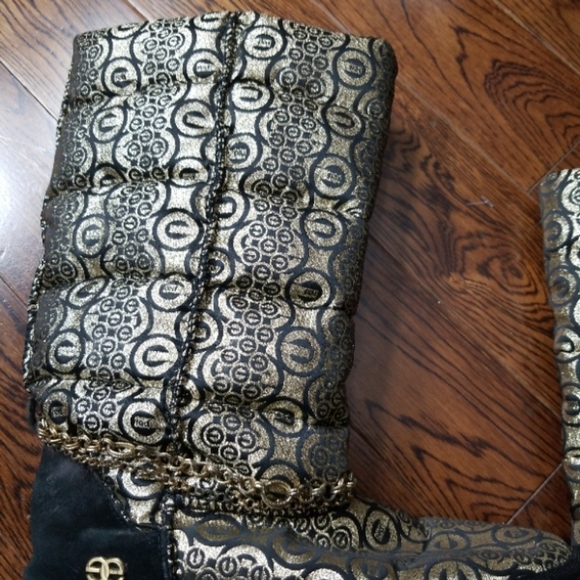 Fabric slough  boots black and gold fabric with rubber sole - Picture 3 of 5